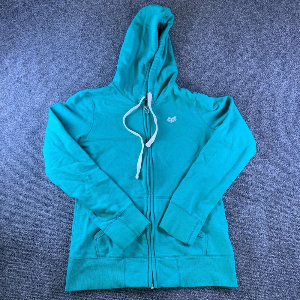 Fox Racing Hoodie Womens Medium Teal Fleece Lined Kangaroo Pockets Full Zip